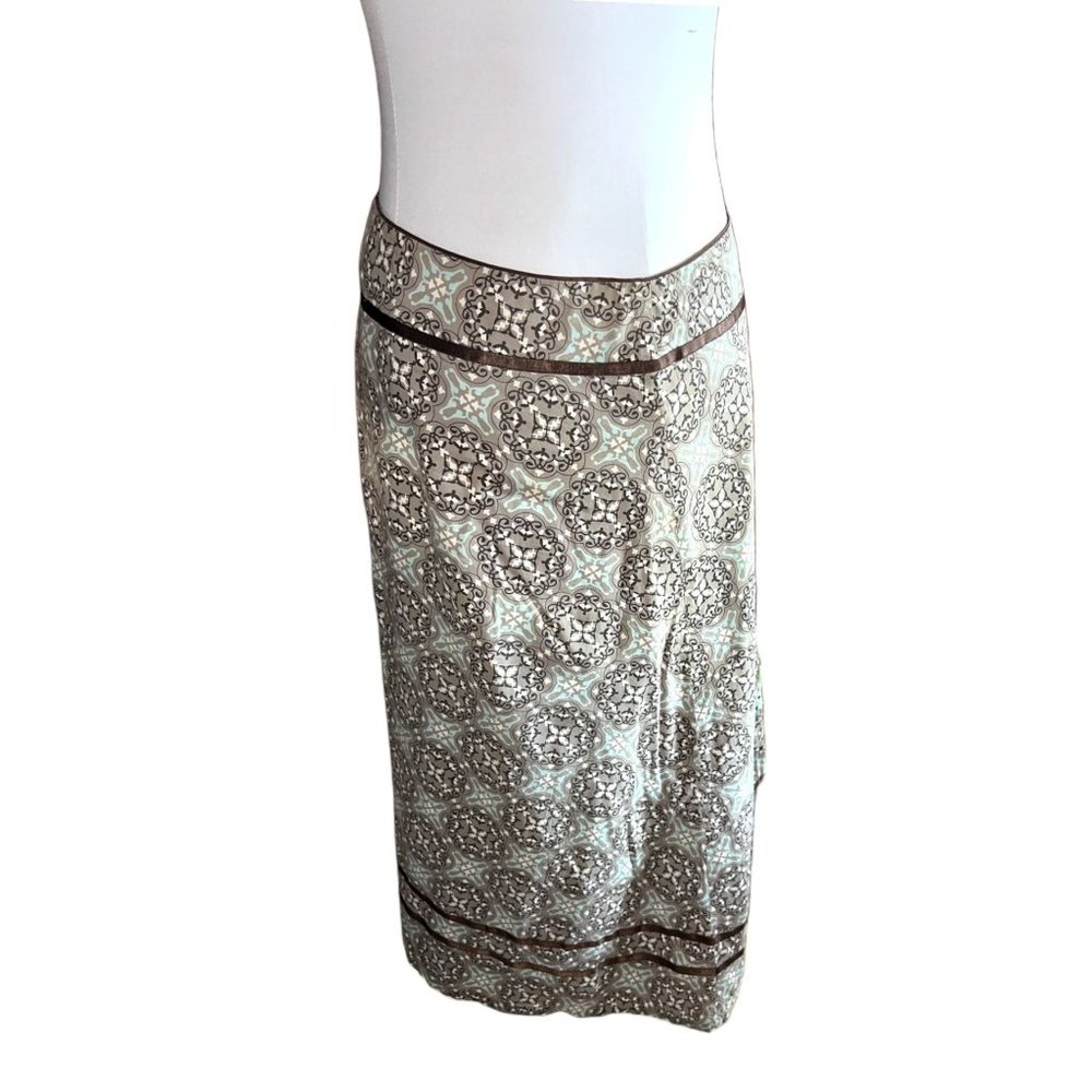 Linden Hill Boho Pale Blue and Brown Skirt with Embellishments Women Size 12 - Picture 2 of 7
